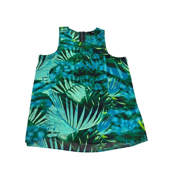 ANA Womens Tropical Print Blouse Top With Back Zipper Size L Sleeveless Sheer - Picture 1 of 5